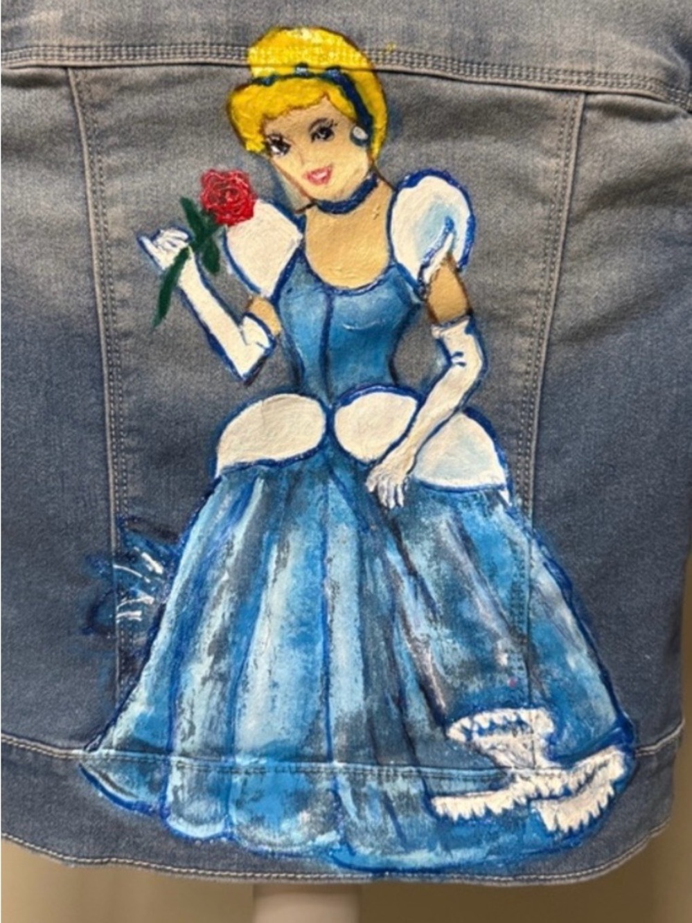 Hand Painted Cinderella Princess Kids Denim Jacket Custom Wearable Art